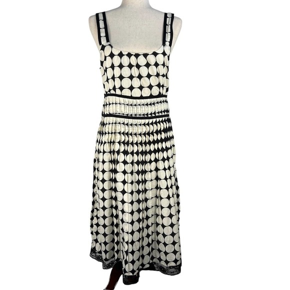 DIMRI SLEEVELESS POLKA DOT SQUARE NECK EMPIRE WAIST DRESS IVORY/BLACK MEDIUM NWT - Picture 3 of 16